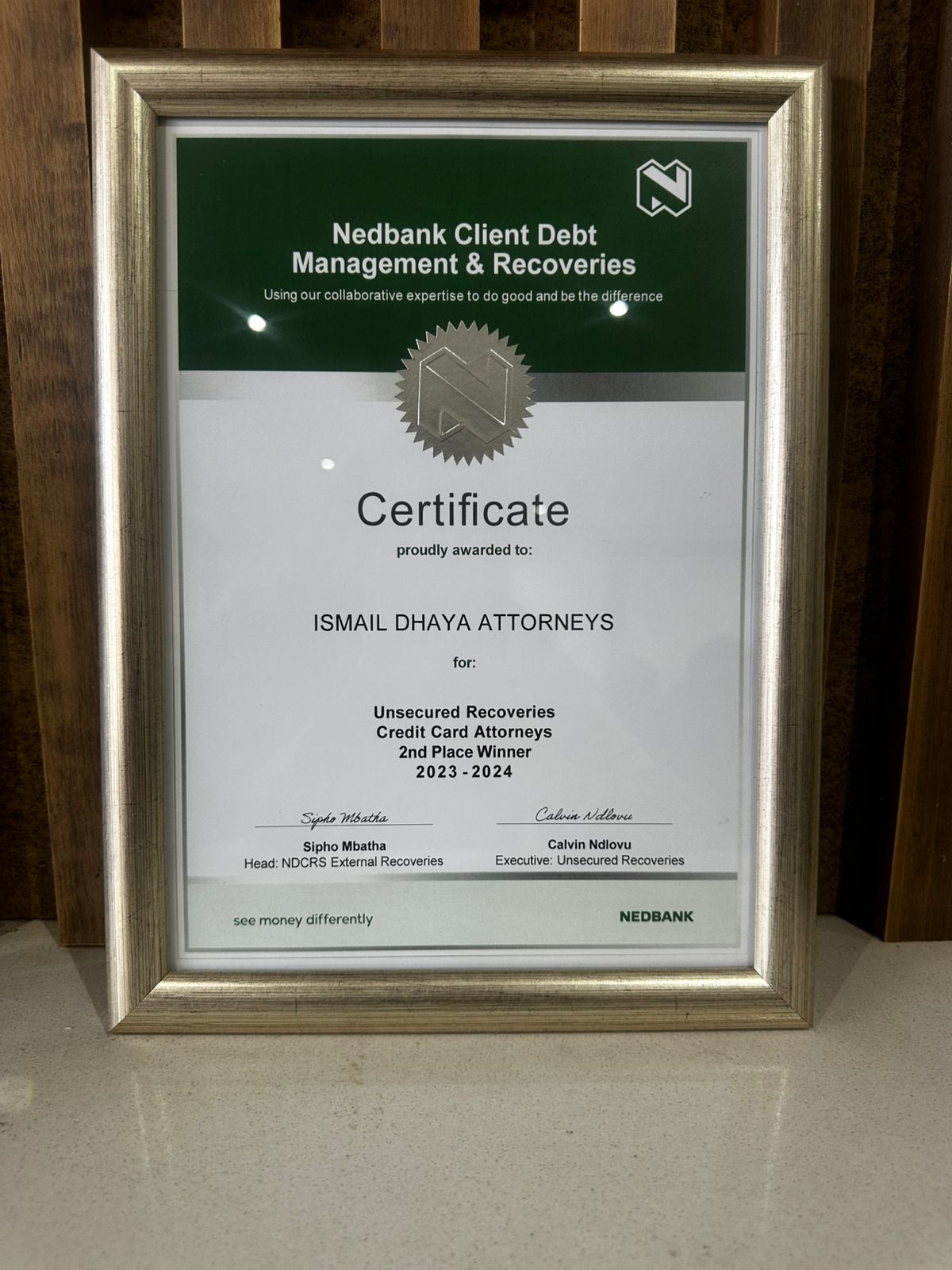 Nedbank Certificate 2nd Place 2023-2024